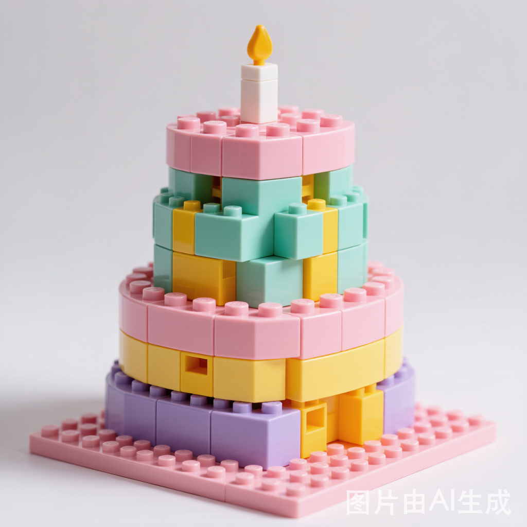 大颗粒积木生日蛋糕特写